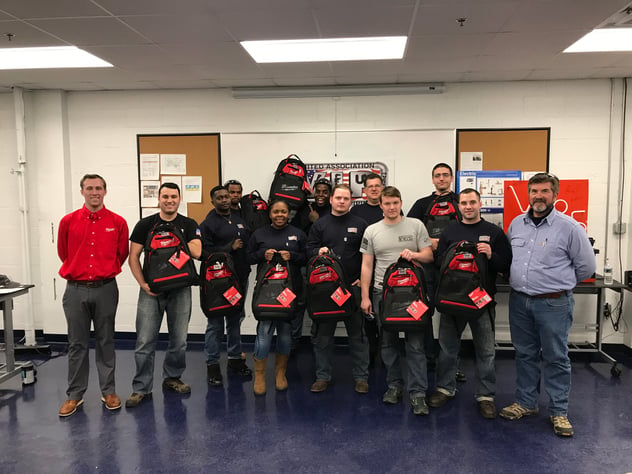 UA VIP Naval Station Norfolk HVACR Class 5 gradyates show off their new tool bags.